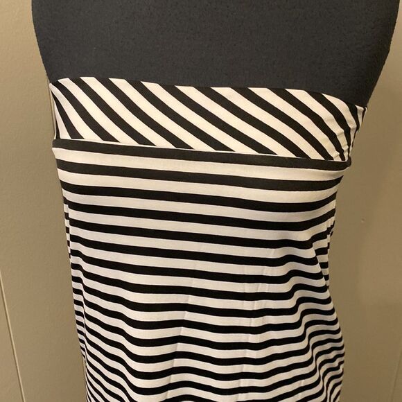 Frank Lyman Size 4 White and Black Striped Strapless Pencil Maxi Skirt Side Slit - Picture 2 of 7